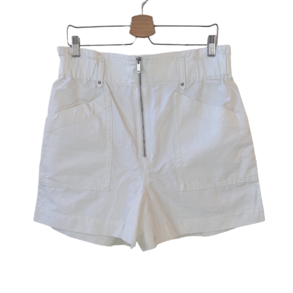 BANANA REPUBLIC White Linen Blend Zip Front Paperbag Shorts Size 10